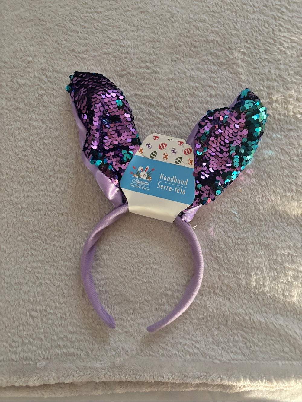 Sequin Bunny Ear Headband in Purple and Teal